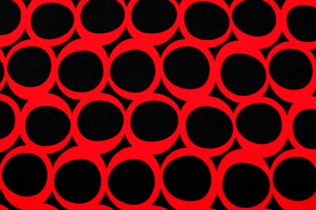 Red Retro Circles on Black Printed Cotton 
