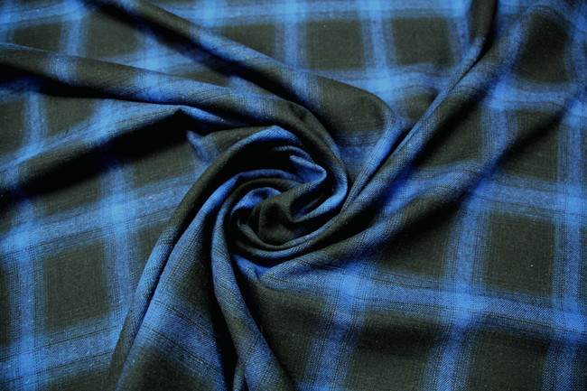 Royal & Black Tartan Wool Shirting 
