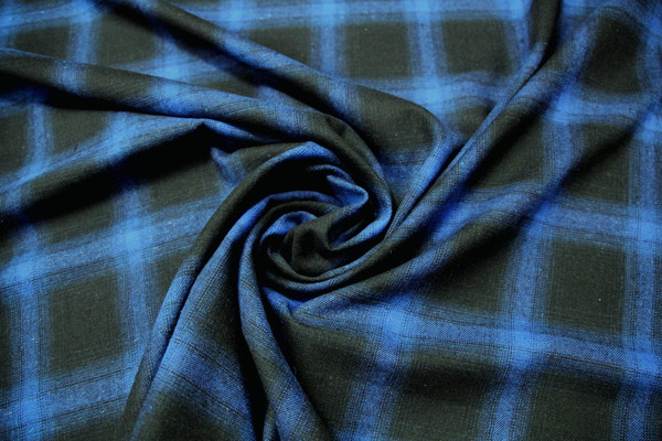 Royal & Black Tartan Wool Shirting 