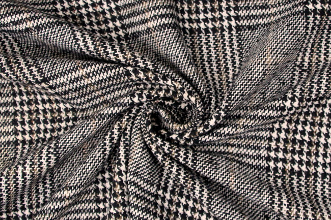 Black, Cream & Brown Houndstooth Check Wool Blend 