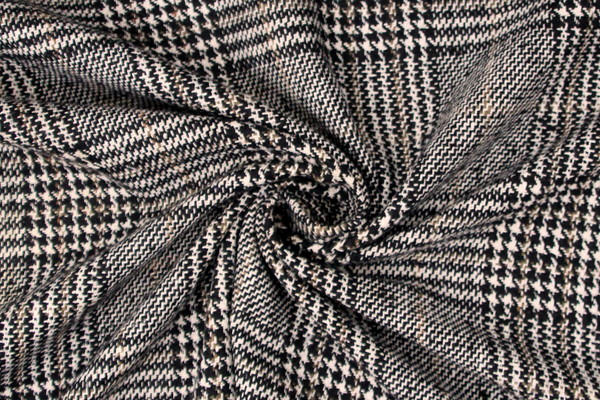 Black, Cream & Brown Houndstooth Check Wool Blend 