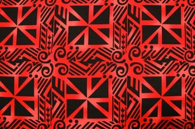 Red's & Black "Geometric" Island Style Cotton Dobby