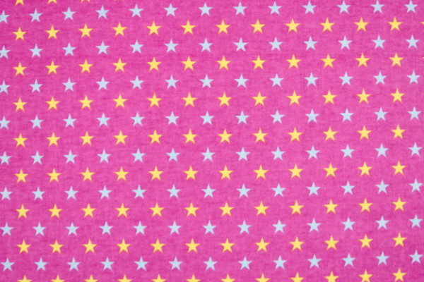 Blue & Yellow Stars on Hot Pink Printed Flannelette