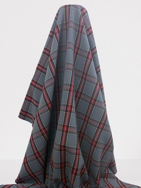 Red, Royal & Gold on Grey Brushed Cotton Check