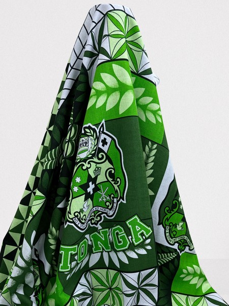 Green tones & White Tongan Cotton Dobby