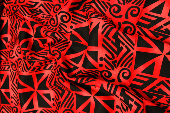 Red's & Black "Geometric" Island Style Cotton Dobby