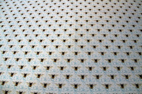 Honey Bee on Blue & White Cotton