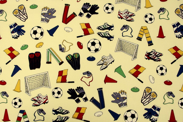 Football Fun On Pale Lemon Printed Cotton