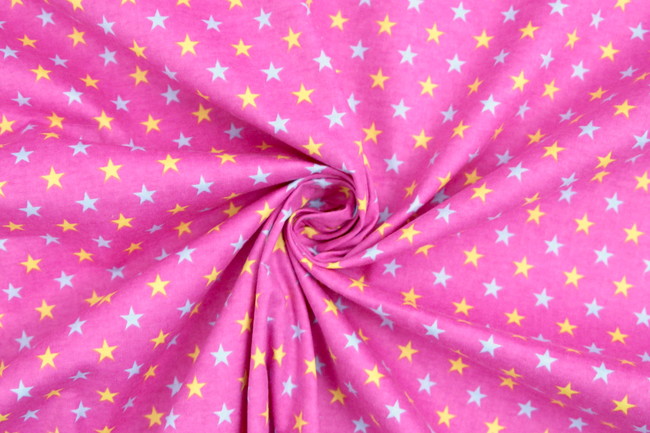 Blue & Yellow Stars on Hot Pink Printed Flannelette