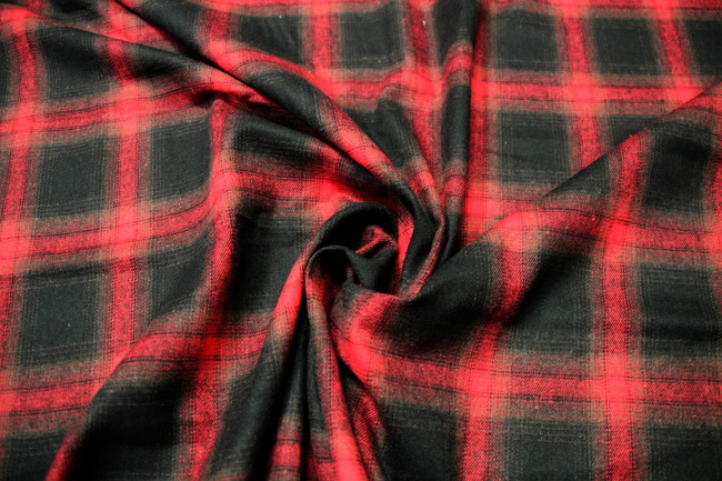 Red & Black Tartan Wool Shirting