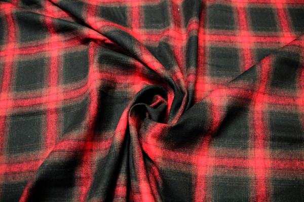 Red & Black Tartan Wool Shirting