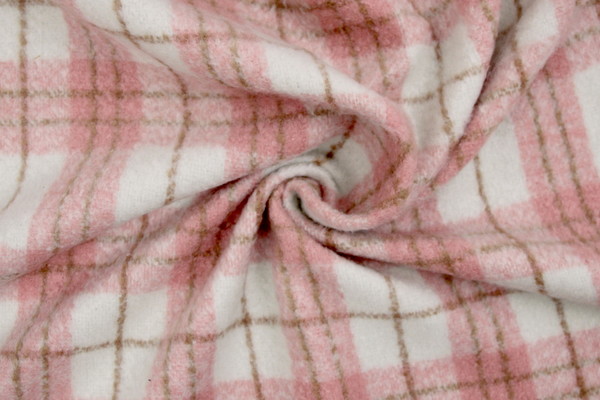 Pink, White & Light Brown Checked Wool Blend