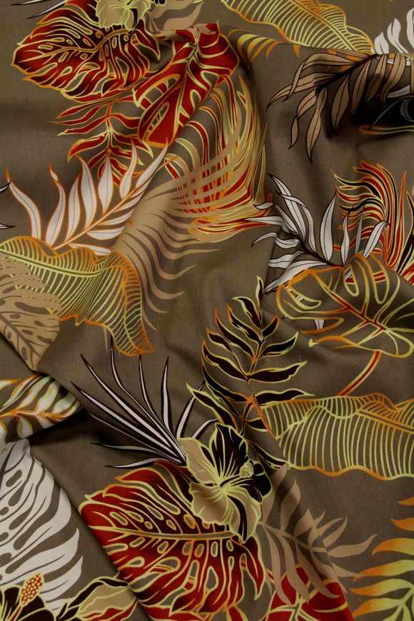 Beige & Taupe Island Flora Printed Cotton