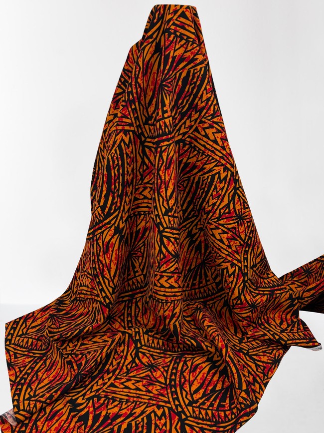 Orange, Red & Black Pacific Island Cotton Dobby