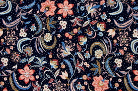Summer Floral on Dark Navy Printed Rayon with Crepe Finish