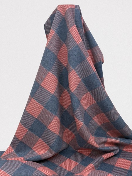 Salmon & Misty Blue Check Brushed Wool