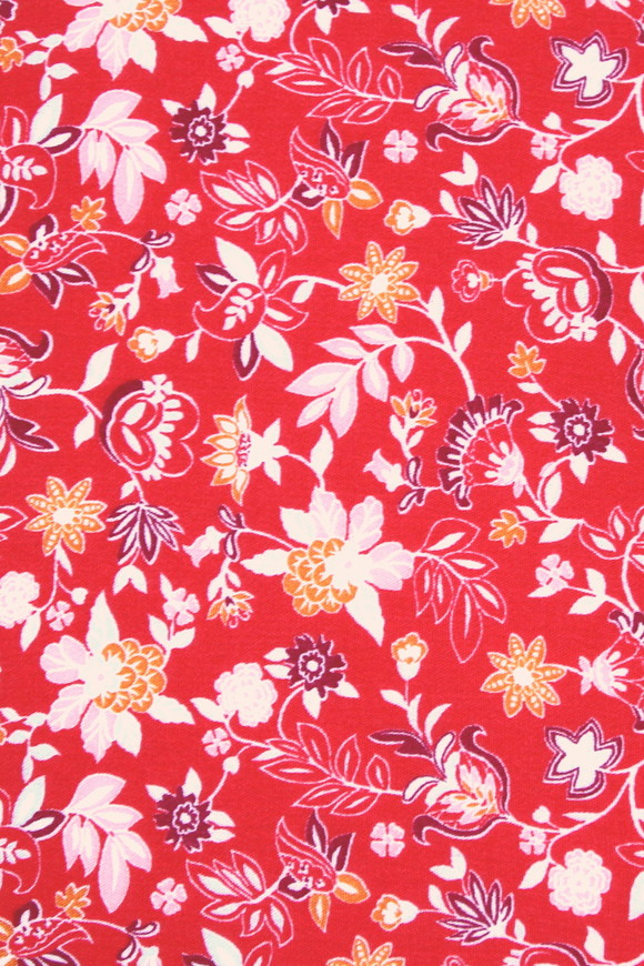 Floral Burst on Spanish Red Printed Rayon with Crepe Finish
