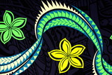 Green, Lime, Blue & White Swirl Island Design on Navy & Black Cotton/Rayon Blend