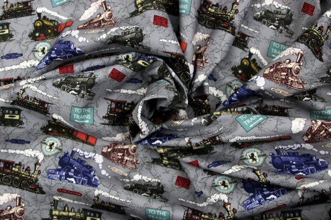 All Aboard To The Trains Premium Printed Cotton