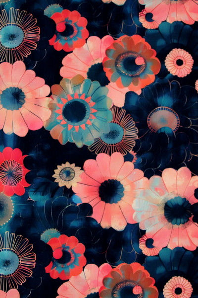 Salmon, Red, Blue & Teal Tones Floral Digital Printed Rayon