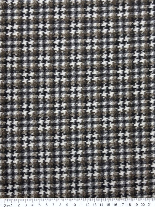 Brown, Black & Cream Houndstooth Check Brushed Wool