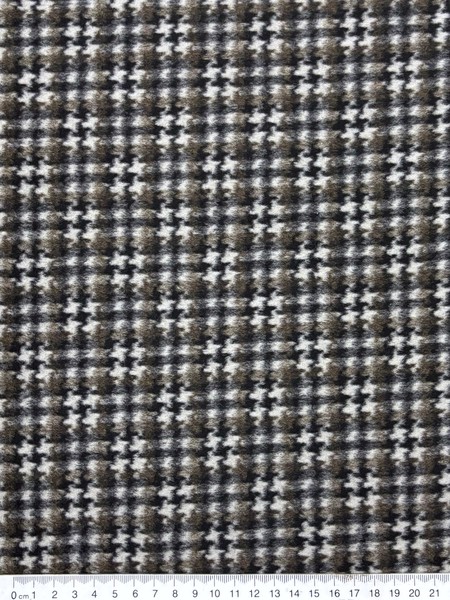 Brown, Black & Cream Houndstooth Check Brushed Wool