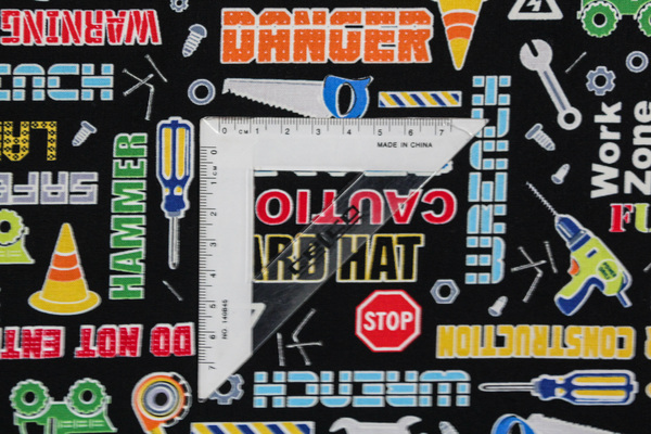 Construction Crew Words Printed Cotton 