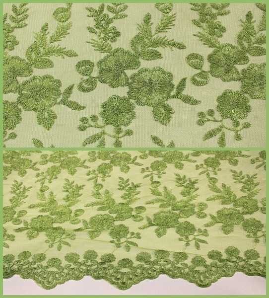 Gorgeous Embroidered Tulle with Scalloped Edge - Lime
