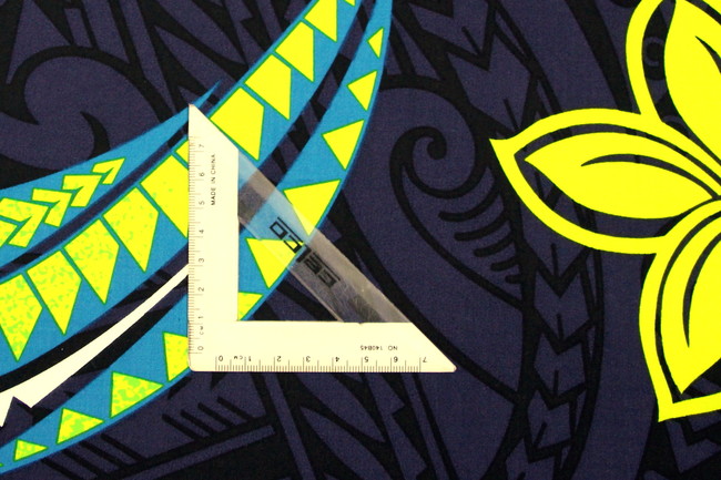 Green, Lime, Blue & White Swirl Island Design on Navy & Black Cotton/Rayon Blend