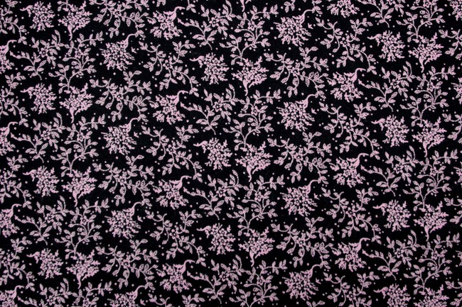 Pink Sprigs on Black Printed Rayon