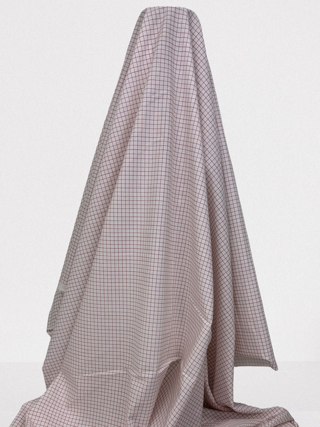 Red & Soft White Grid Patterned Printed Cotton