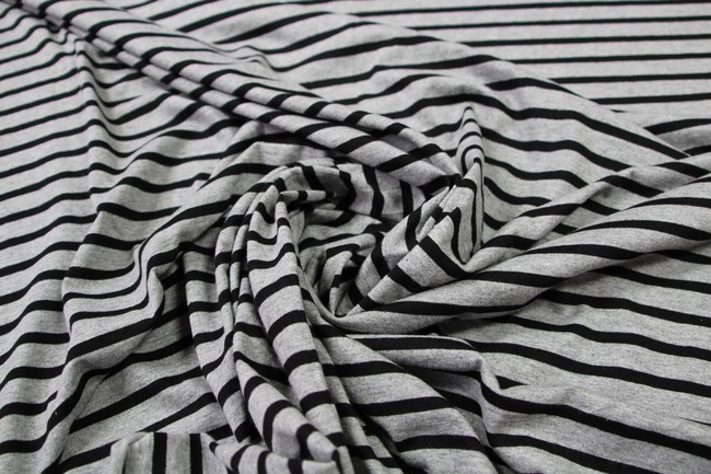 Black & Grey Marle Stripes Cotton Lycra