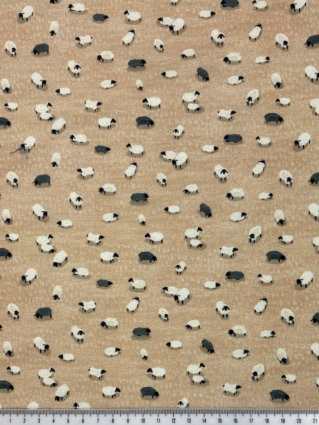 Mini Sheep on Beige Background Printed Cotton