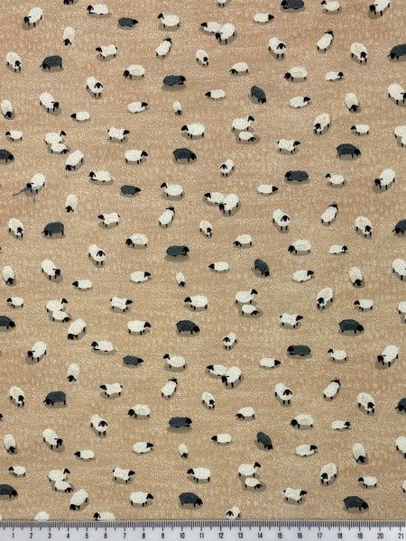 Mini Sheep on Beige Background Printed Cotton