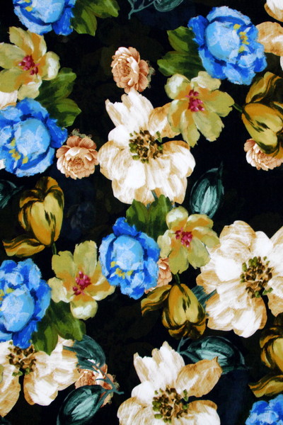 Earthy Toned Floral on Black Digital Printed Viscose