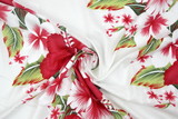 Red Hibiscus & Frangapani on White Hawaiian Printed Rayon 