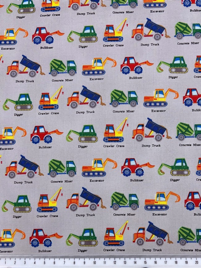  * REDUCED * Trucks, Cars & Diggers - Vehicle Printed Premium Cotton