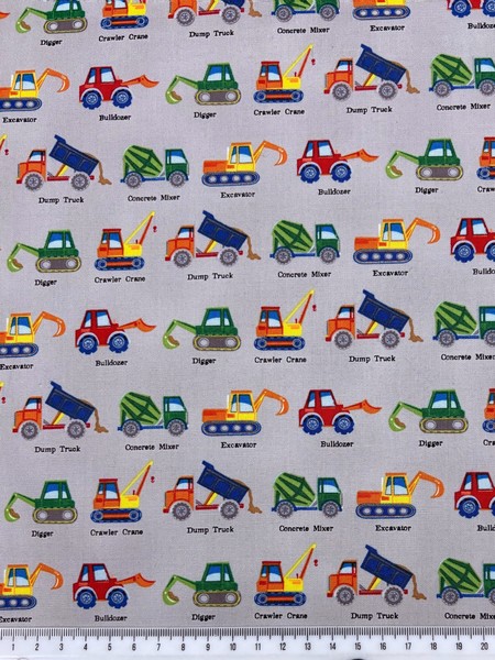  * REDUCED * Trucks, Cars & Diggers - Vehicle Printed Premium Cotton