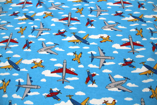 Planes on Bright Blue Printed Flannelette