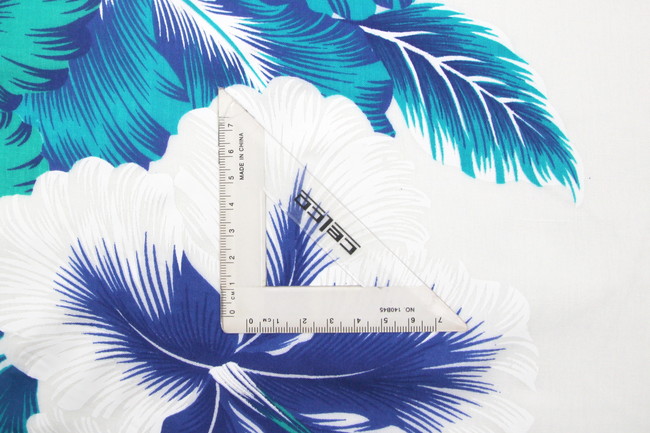 Turquoise, Teal & Blue Hibiscus on White Hawaiian Printed Rayon