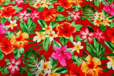 Beautiful Bright Tropical Flora Cotton - Red