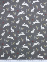 * REDUCED * Wildwood Rabbits on Grey Premium Printed Cotton