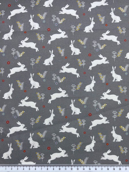 * REDUCED * Wildwood Rabbits on Grey Premium Printed Cotton