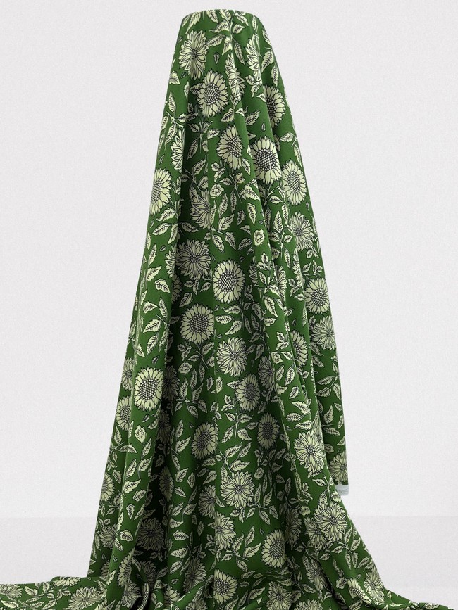 Sunflowers on Green Rayon