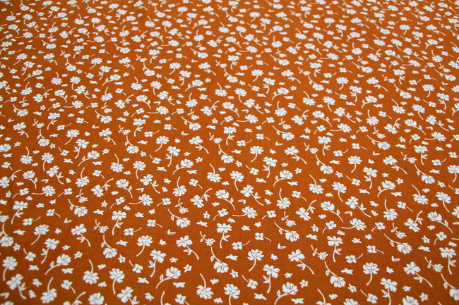 Copper & White Flower Printed Rayon New Image