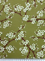 Cherry Blossoms on Olive Rayon