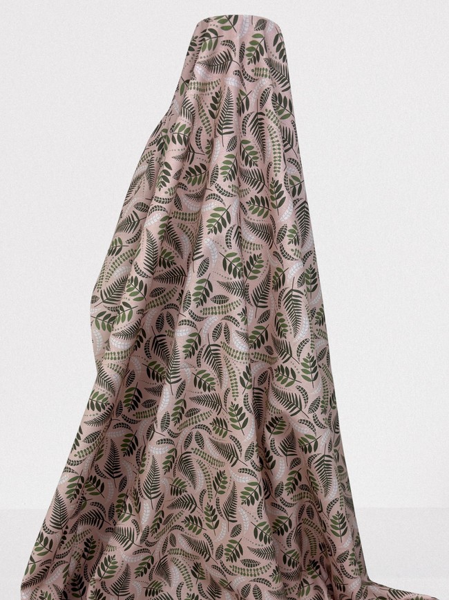 Fern & Palm Fronds on Pale Apricot Printed Cotton