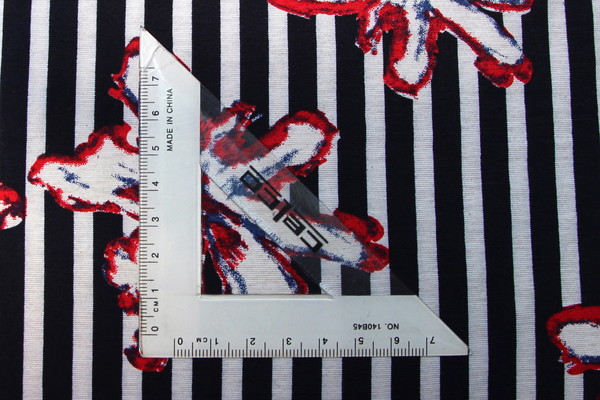  Floral on Navy & White Striped Rayon