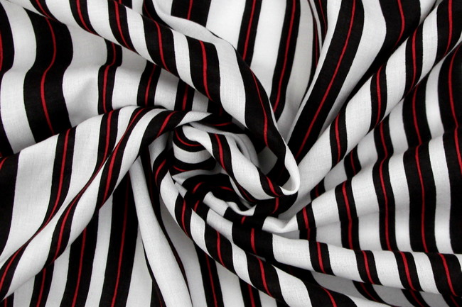 Black & Red Stripe on Ivory Rayon