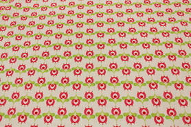 Rose Bloom on White Cotton